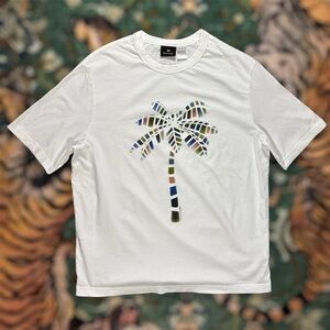 Paul Smith Mens Graphic T-Shirt Palm Tree Logo Casuals Mod White Large
